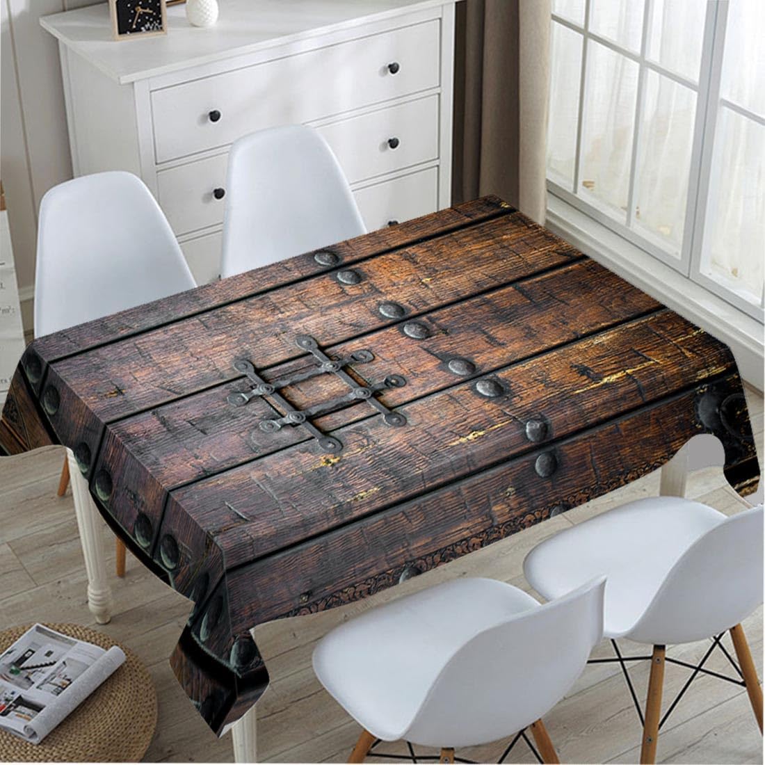 Home Textiles Premium - Medieval Ancient Wooden Door Tablecloth, Premium