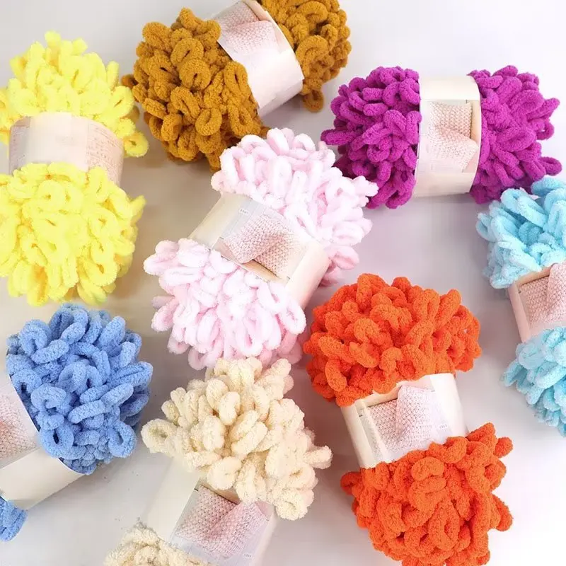 Throw Blanket Chunky Knit - 100g/Ball Finger Loop Yarn Thread Puffy