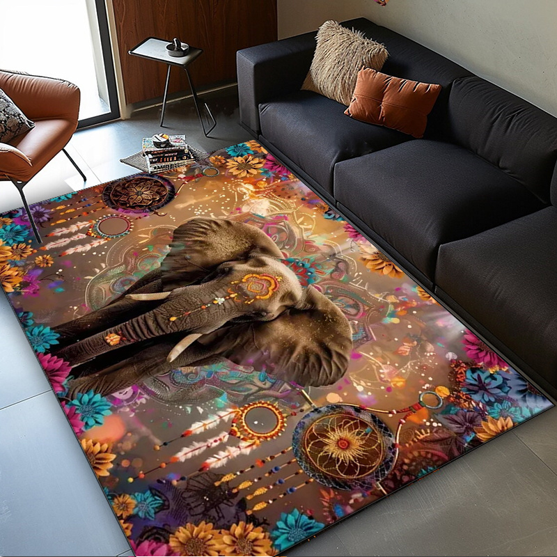 Home Textiles Rug - Elephant Mandala Rug: Ethnic Floral Pattern