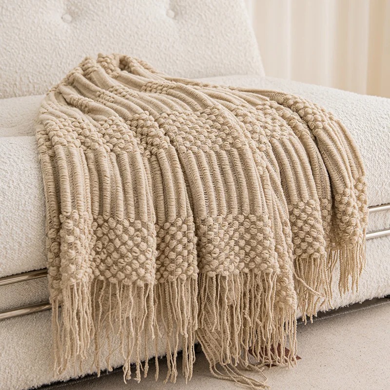 Khaki Gift Knitted Blanket wit - Throw Blanket Chunky Knit ulasan dan harga