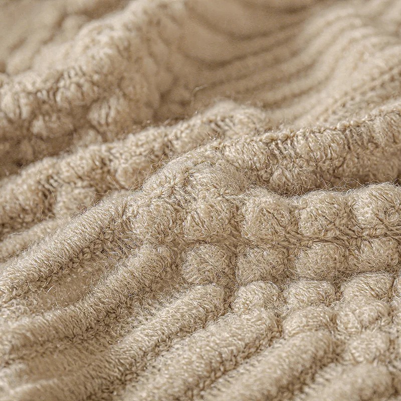 Khaki Gift Knitted Blanket wit - Throw Blanket Chunky Knit ulasan dan harga