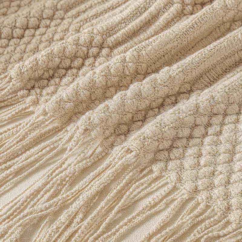 Khaki Gift Knitted Blanket wit - Throw Blanket Chunky Knit ulasan dan harga