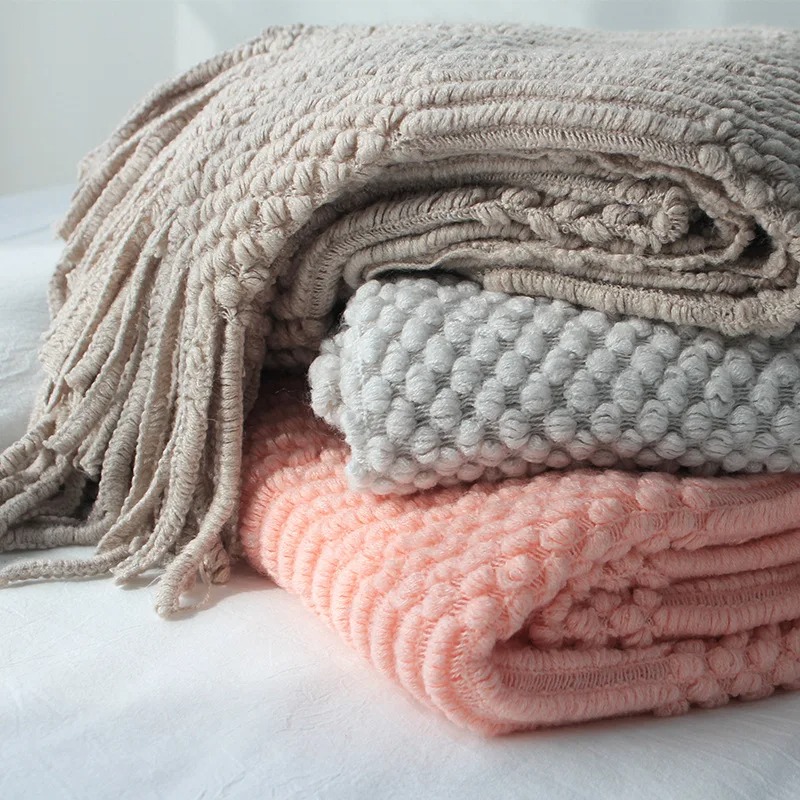 Khaki Gift Knitted Blanket wit - Throw Blanket Chunky Knit ulasan dan harga
