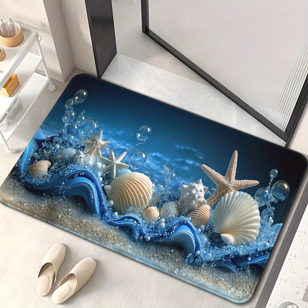 3D Blue Waves Seashells Starfi - Home Textiles Rug ulasan dan harga