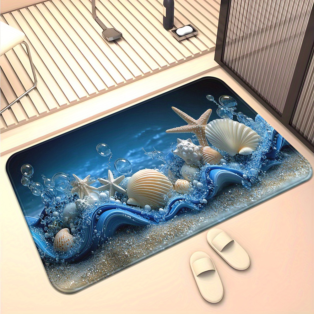 3D Blue Waves Seashells Starfi - Home Textiles Rug ulasan dan harga