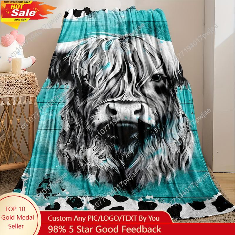 Cozy Soft Highland Cow Flannel - Throw Blanket Chunky Knit ulasan dan harga